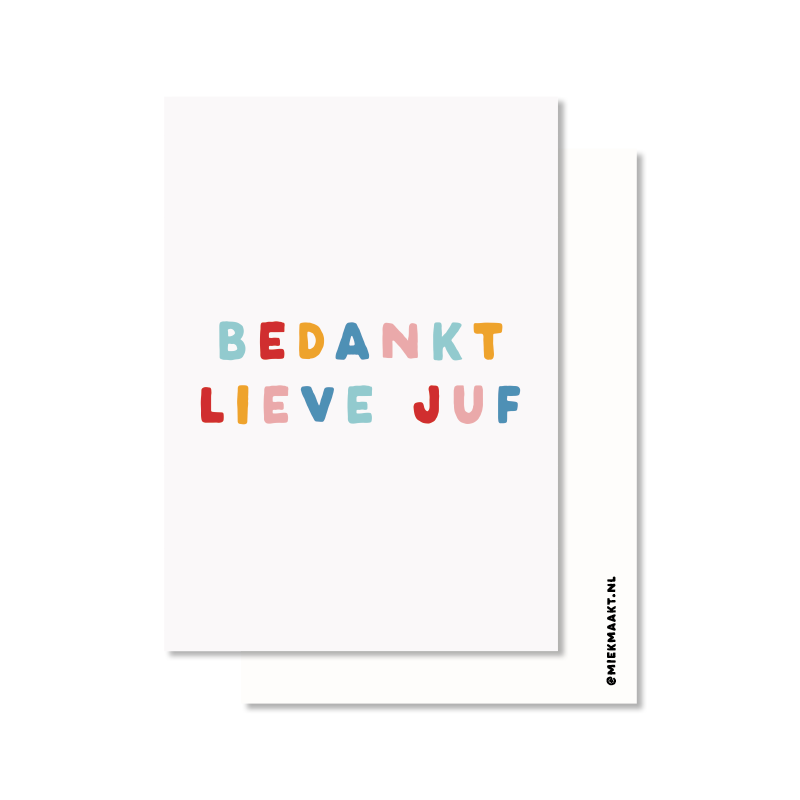 Kaart bedankt lieve juf