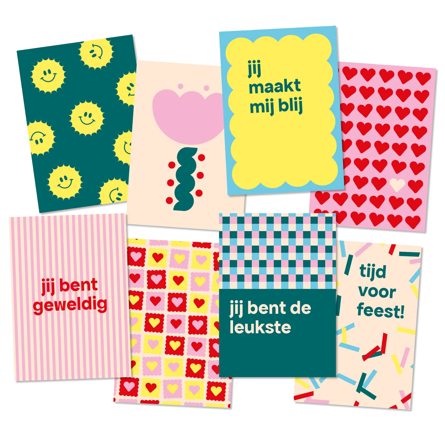 Ansichtkaarten set 8 stuks | Vrolijke illustratiekaarten