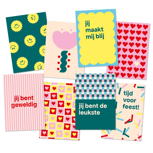 Ansichtkaarten set 8 stuks | Vrolijke illustratiekaarten
