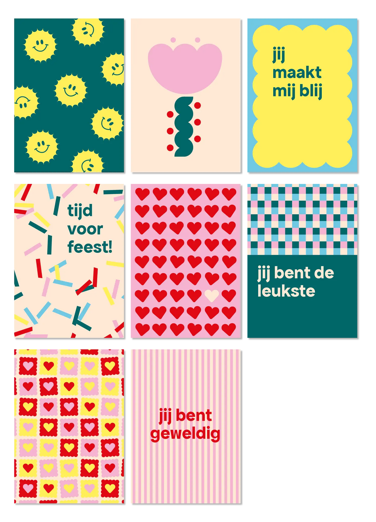 Ansichtkaarten set 8 stuks | Vrolijke illustratiekaarten