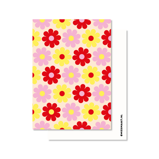 Ansichtkaart bloemenpatroon kleurrijk | Bloemenkaart